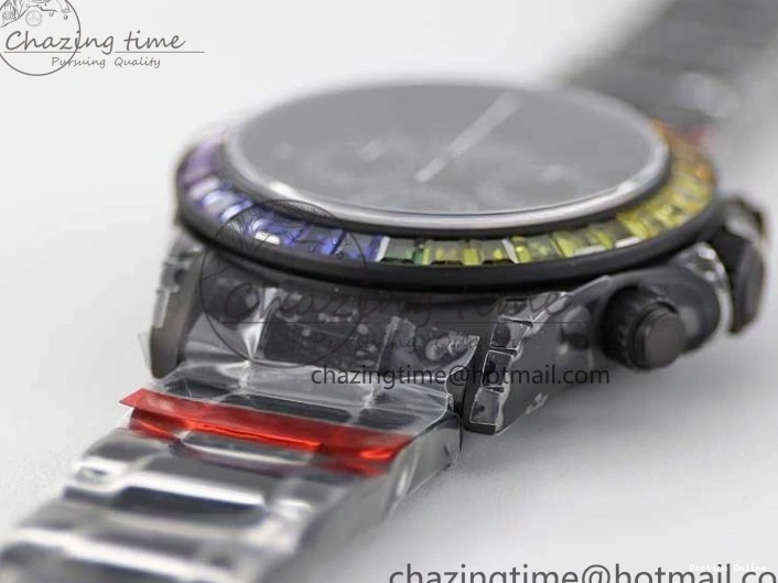 0515 Functional Daytona All Black PVD TWF Best Edition Rainbow Diamonds Bezel Black Dial on PVD Bracelet A 2449